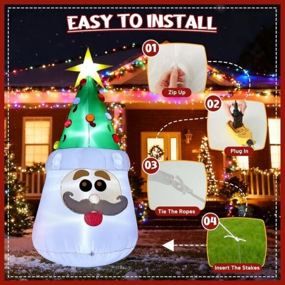 ⚡13FT Inflatable Christmas Tree with Santa Face Outdoor Decoration Party Decor - Picture 7 of 7